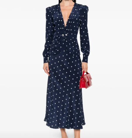 알렉산드라리치 폴카 도트 프린트 미디 드레스