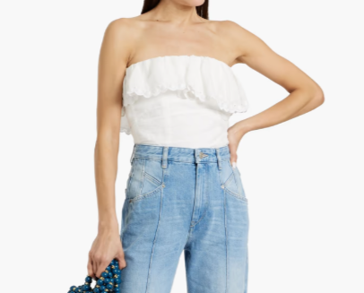[The Outnet] Isabel Marant Orma strapless ruffled broderie anglaise-trimmed ramie top
