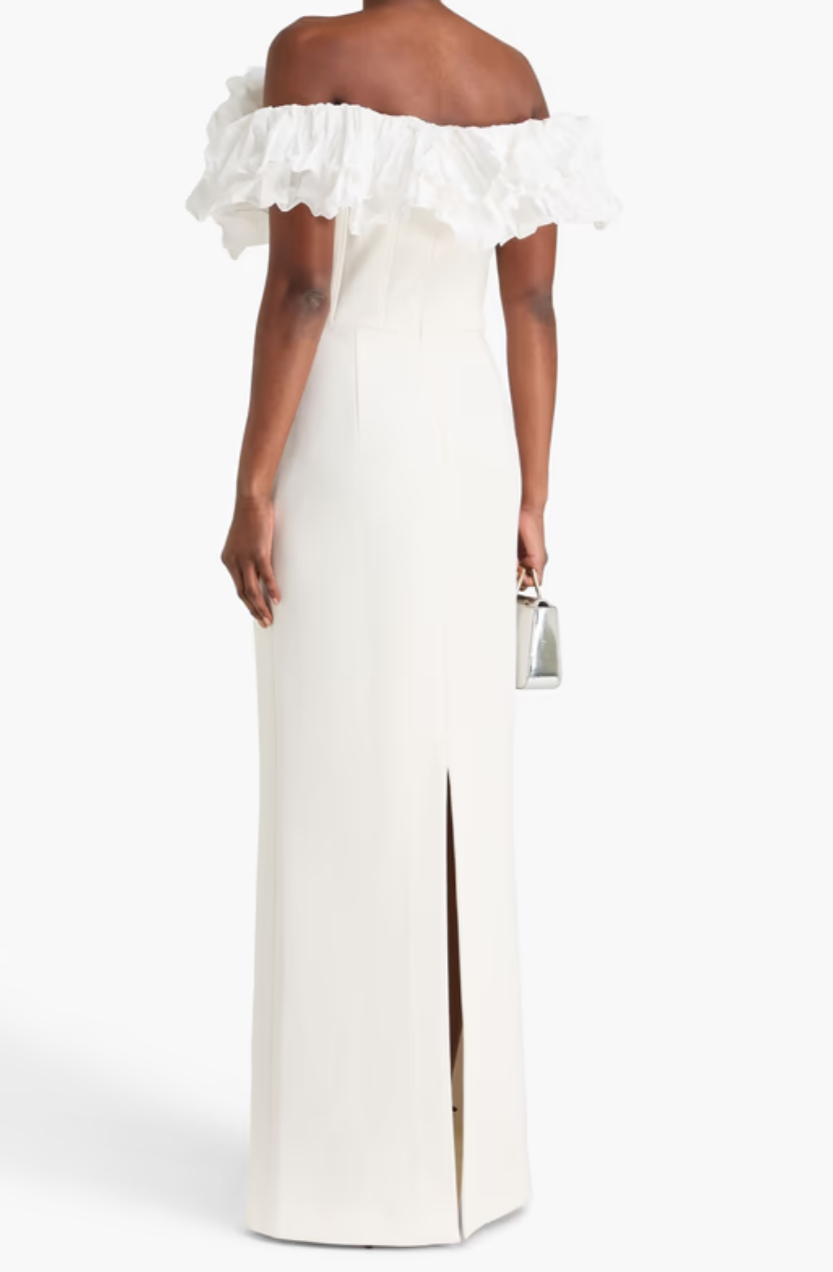 REBECCA VALLANCE 오프숄더 크레이프 & 태피터 가운 후면 제품 이미지