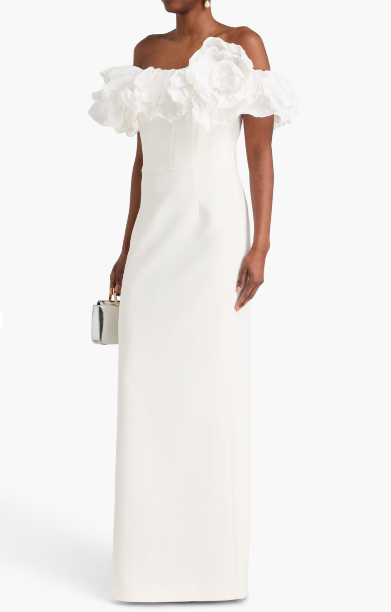 REBECCA VALLANCE 오프숄더 크레이프 & 태피터 가운 정면 제품 이미지