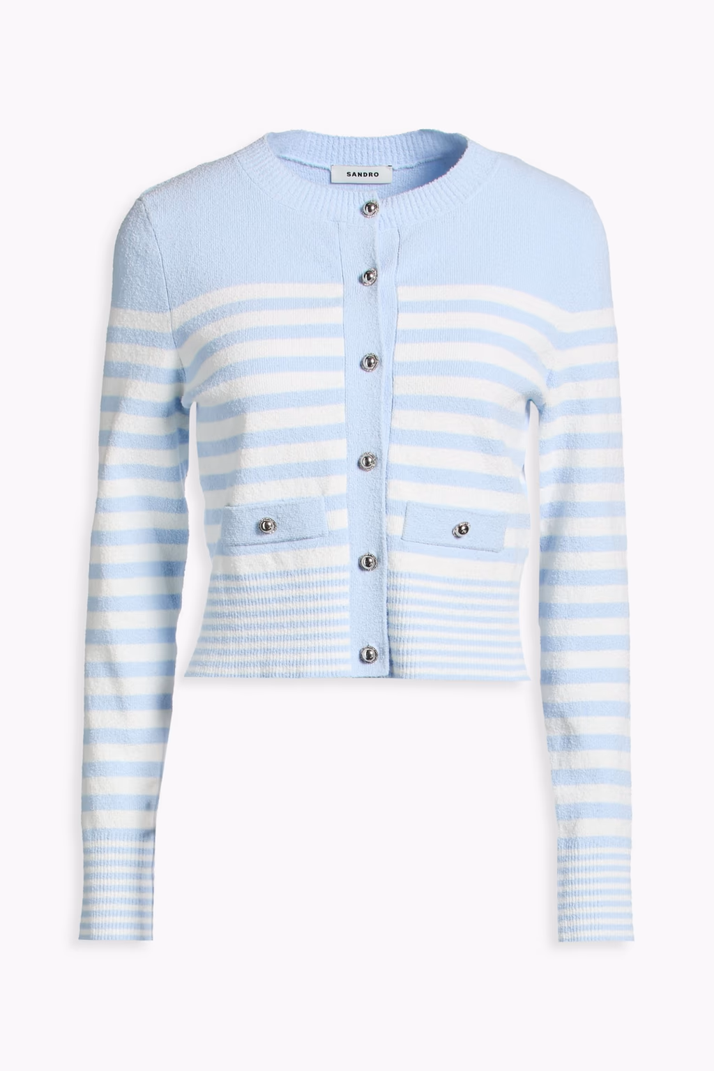 Sandro 스트라이프 부클레 니트 코튼 혼방 카디건 라이트블루 제품 이미지