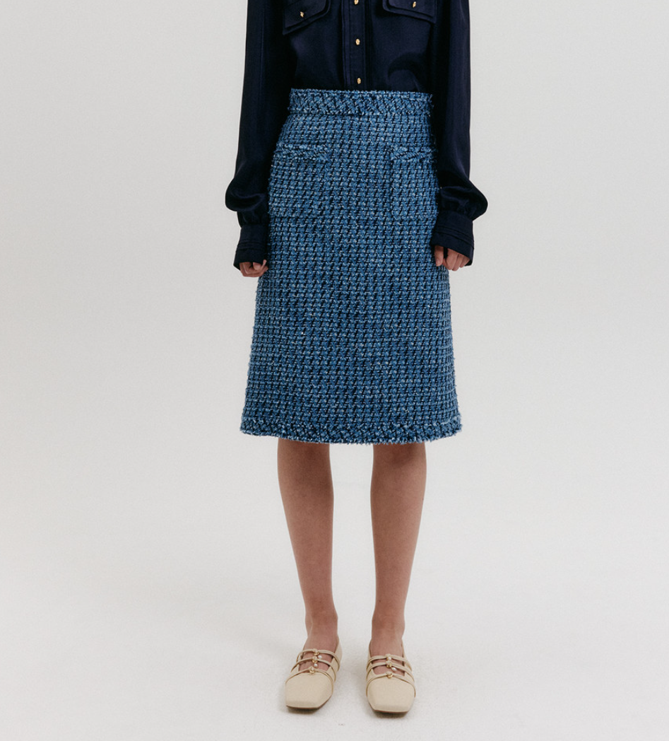 EENK 트위드 미디 스커트 블루 제품 이미지
