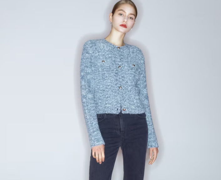 아떼 바네사브루노 블루 멀티 크롭기장 가디건 제품 이미지