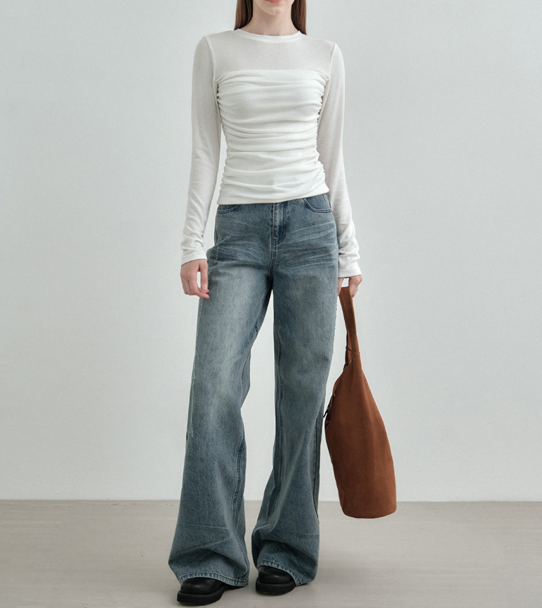 [W CONCEPT] 몽돌 튜브탑 셔링 레이어드 티셔츠 화이트